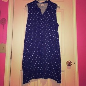 Navy Blue Sleeveless Button Up Dress